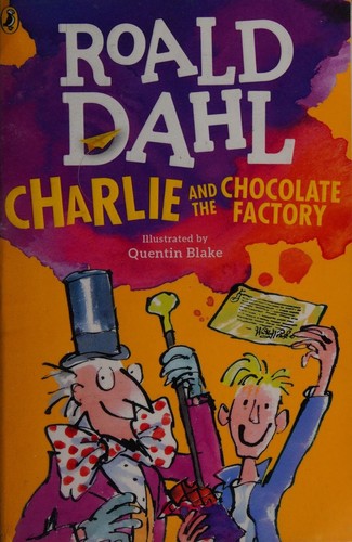 Charlie and the Chocolate Factory book cover with Willy Wonka illustration