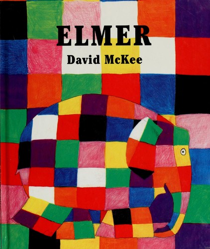 Elmer book cover showing a multicoloured patchwork elephant