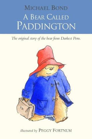 Paddington Bear book cover showing bear in blue duffle coat and red hat