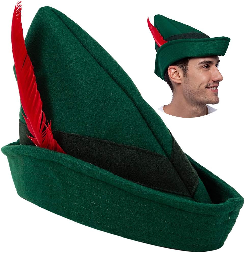 Green felt hat with feather for Peter Pan costume